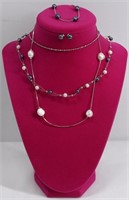 5pc .925 Silver & Pearl Necklaces & Stud Earrings