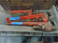 3 PIPE WRENCHES, CRAFTSMAN TOOL BOX NO LID