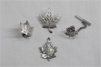 4pc Sterling Nemo Leaf, Tie, Brooch + Pendant