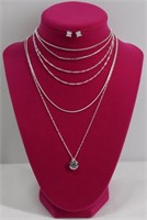 4pc .925 Silver Chain Necklaces & Stud Earrings