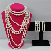 6pc Assorted Faux Pearl Necklaces & Bracelets
