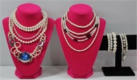 9pc Assorted Faux Pearl Necklaces & Bracelets