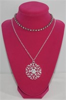 2pc Rhinestone Collar & Long Pendant Necklaces