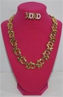2pc 'XO' Gold Tone Statement Necklace & Brooch