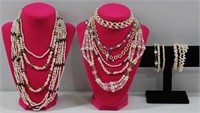 12pc Assorted Faux Pearl Necklaces & Bracelets