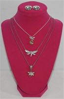 3pc Dragonfly Rhinestone Necklaces & Earrings