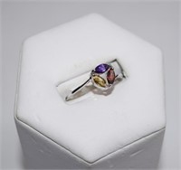 .925 Silver Multi Colored Gemstone Ring sz 10