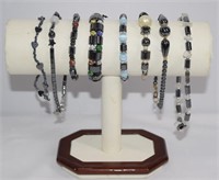 8pc Assorted Hematite w Colored Stones Bracelets