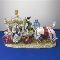 Large German Porcelain 2 Horse Drawn Carriage