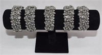 5pc Silver Tone Flower Metal Cuffs Bracelets