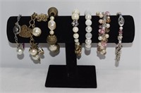 7pc Assorted Faux Pearl & Charm Bracelets