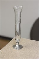 Sterling Rim Bottom Etched Glass Vase