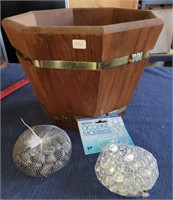 Wooden Flower Pot and Clear Accent Marbles
