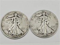 2-1945 S Silver Walking Liberty Half Dollar Coins