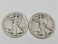 1919 D 2 Silver Walking Liberty Half Dollar Coins