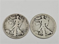 1919 S 2 Silver Walking Liberty Half Dollar Coins