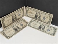 4- 1935 $1 Blue Seal Currency Notes