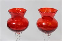 Lot of 2 Stem Red Glass Goblets