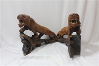 A Pair of Wooden Asian Tigers