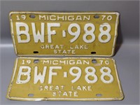 1970 Michigan Matching License Plates Yellow &