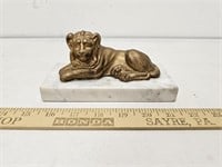 Gold Painted Metal Lion on Marble Base- 6.5" Long