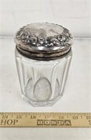 Antique Dresser Jar- Glass & Silver Lid