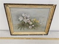 Framed Antique Oil On Canvas w Snap Dragons-