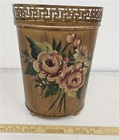 Plymouth Tole Hand Decorated Brass Waste Can-