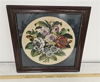 Nicely Framed Needlepoint and Beads- 21.5x21.5