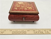 Italian Red Floral Inlaid Musical Jewelry Box-