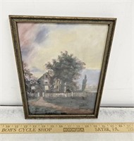Antique Framed House w Picket Fence Picture
