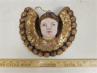 Carved and Hand Painted Angel Face w Gold Guilt