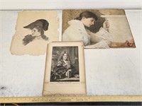 (2) Antique Prints of Women, Hand Colored  and