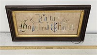 Antique Framed Needlepoint -Faith, Hope, and
