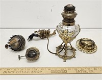 Electric Converted Brass Oil Lamp and (3) Brass