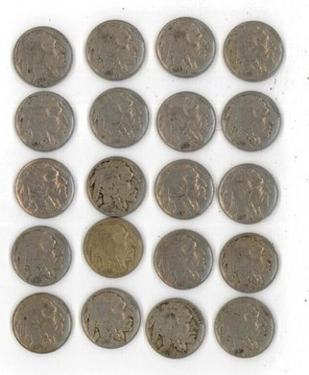 20 Buffalo/Indian Head Nickels