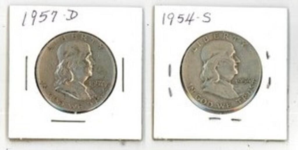 1954S & 1957D Franklin Silver Half Dollars