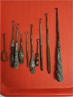 Antique Sewing & Button Hooks- Sterling Handles