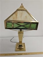 Arts & Crafts Brass and Slag Glass Lamp- Approx