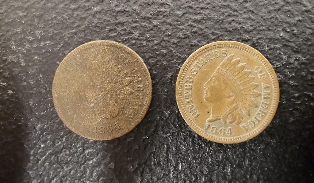 (2) 1864 Indian Head Pennies - (1) Medium + /