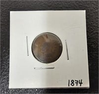 1874 Indian Head Penny in Protective Case