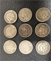 (9) 1863 Indian Head Pennies - Appear Circulated &