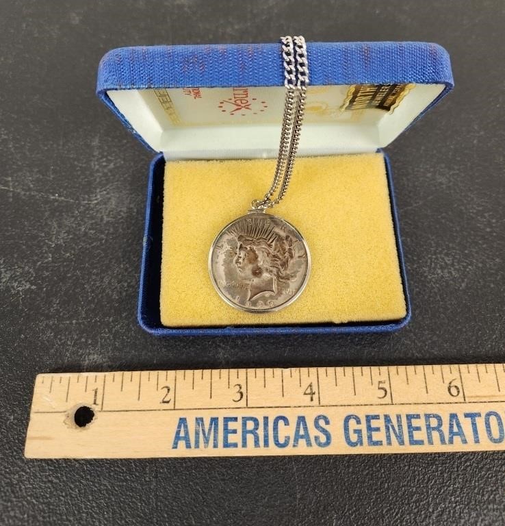 1922 Silver One Dollar Peace Coin Necklace