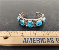 Genuine Turquoise & Silver Bracelet- 5 Stones