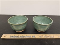 (2) Glazed Green Pottery Bowls