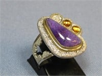 C. Pollack  14k Sterling Ring W/Purple Stone See