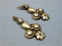 Vtg. Sterling Silver Flower Earrings Hallmarked