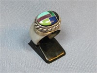 C. Pollack Sterling Silver Multi Color Inlay Ring
