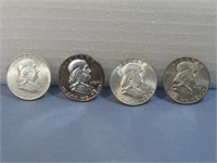 Four Franklin Silver Half Dollars 90% Silver