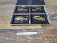 Glass Plates w/ Embossed Gold Vintage Cars